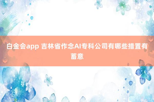 白金会app 吉林省作念AI专科公司有哪些措置有蓄意