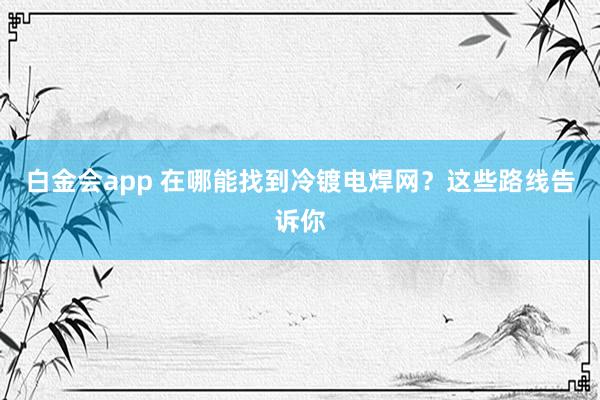 白金会app 在哪能找到冷镀电焊网？这些路线告诉你