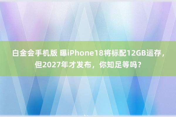 白金会手机版 曝iPhone18将标配12GB运存，但2027年才发布，你知足等吗？