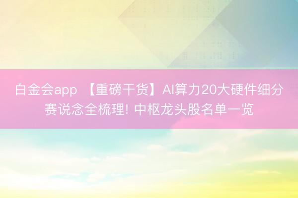 白金会app 【重磅干货】AI算力20大硬件细分赛说念全梳理! 中枢龙头股名单一览