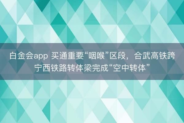 白金会app 买通重要“咽喉”区段，合武高铁跨宁西铁路转体梁完成“空中转体”