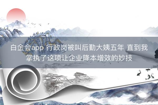 白金会app 行政岗被叫后勤大姨五年 直到我掌执了这项让企业降本增效的妙技