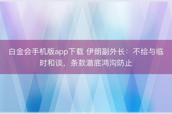 白金会手机版app下载 伊朗副外长：不给与临时和谈，条款澈底鸿沟防止