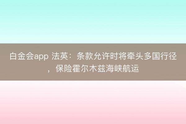 白金会app 法英：条款允许时将牵头多国行径，保险霍尔木兹海峡航运